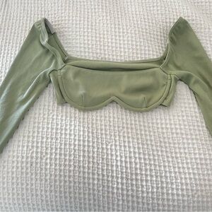 Princess Polly Green Ribbed Crop Top